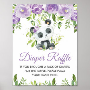 Poster Panda Purple Flore Vert Bambou Déchets Raffle