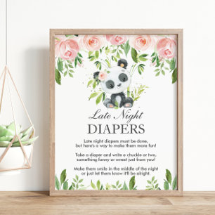 Poster Panda Rose Floral Dernière Nuit Baby shower de cou