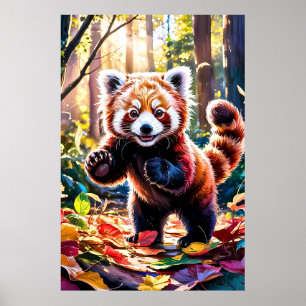 Poster Panda rouge automne