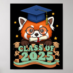 Poster Panda Rouge Diplômé Cl De 2025 Enfants Hommes Femm