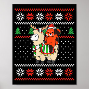 Poster Panda roux pull de Noël laid Renne Lama Ri
