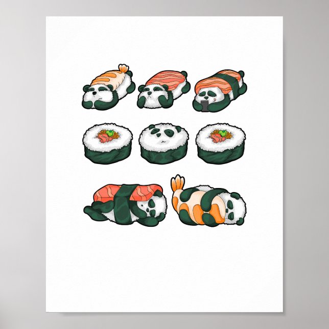 Poster Panda Sushi Cute Maki Lover Drôle Nourriture Cadea (Devant)