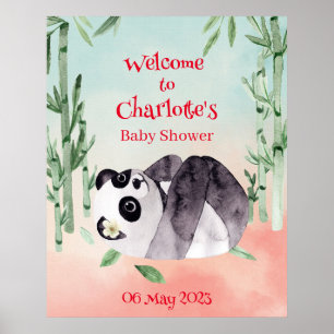 Poster Panda Tumbling Cute Baby shower de genre Bienvenue