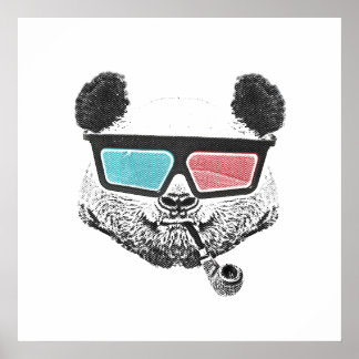 Poster Panda vintage lunettes 3D