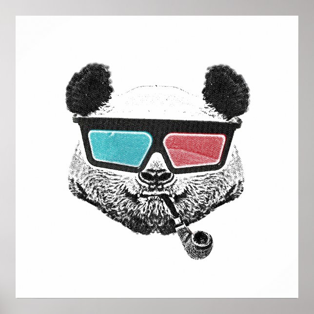 Poster Panda vintage lunettes 3D (Devant)