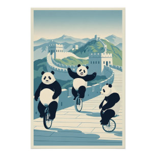 Poster Pandas drôles en Chine