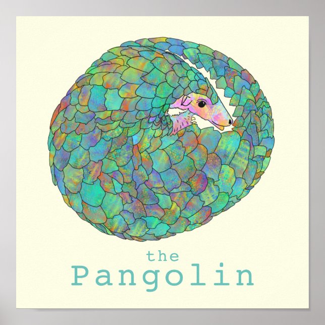 Poster Pangolin Animaux menacés Art Vert de la faune (Devant)