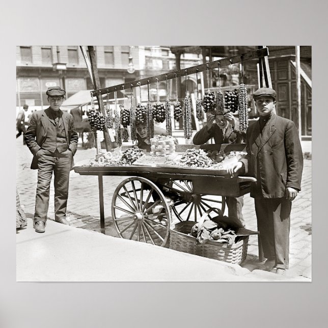 Poster Panier alimentaire à Little Italy, 1908. Photo vin (Devant)