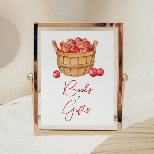 Poster Panier de Baby shower de pomme d'automne Livres et (Fall Apple Baby Shower Books and Gifts Sign)