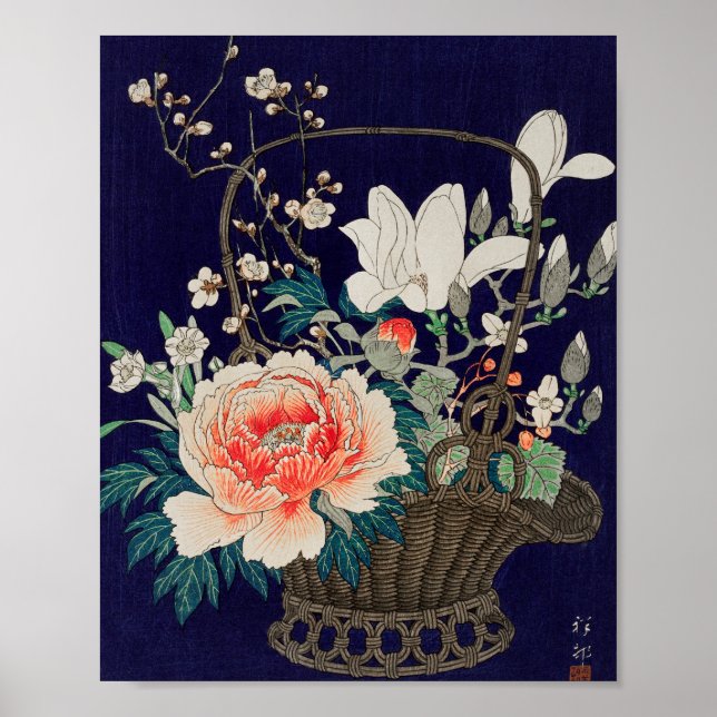 Poster Panier de fleurs en bambou Ohara Koson Illustratio (Devant)