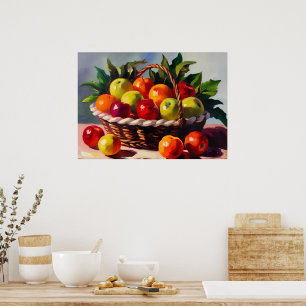 Poster Panier de pommes, peinture de nature morte,