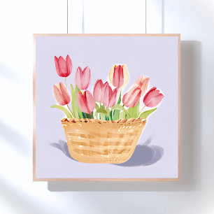 Poster Panier de Tulipes   Peinture Aquarelle Florale