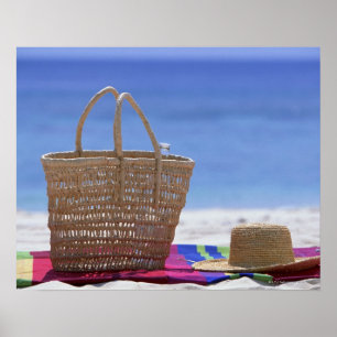 Poster Panier et chapeau de paille