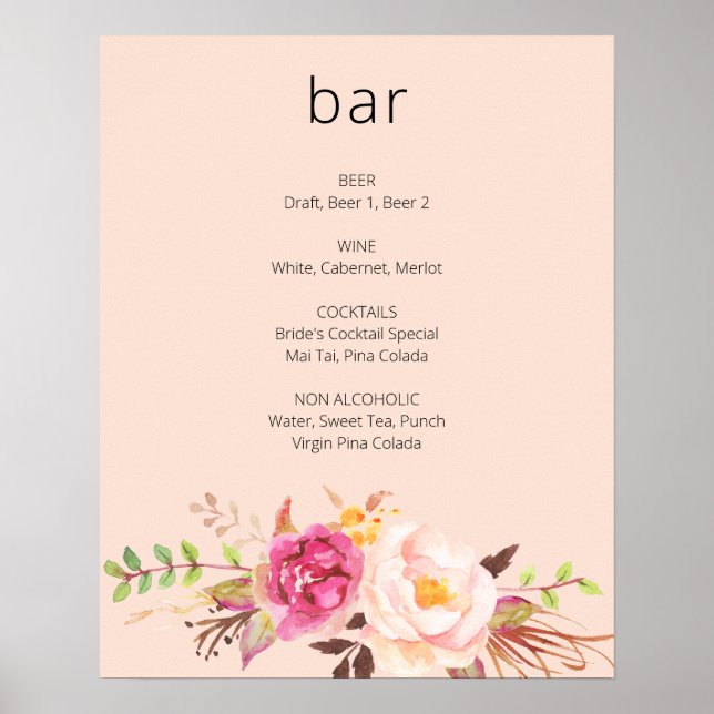 Poster Panneau à barres florales rose-bleu-rose - rose (Devant)