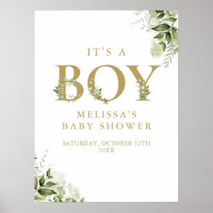 Poster Panneau A Boy Green Gold Baby shower