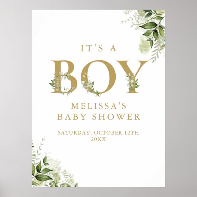 Poster Panneau A Boy Green Gold Baby shower (Devant)