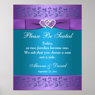 Poster Panneau/affiche du Mariage des Coeurs Floraux Turq