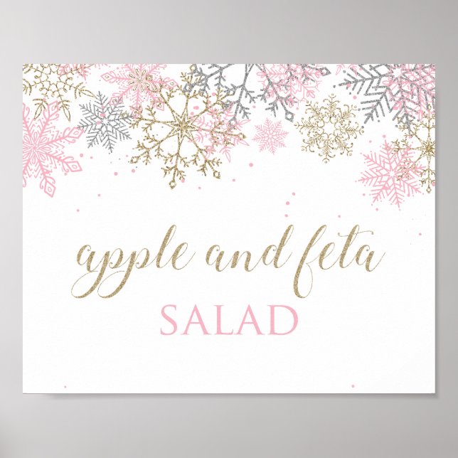 Poster Panneau alimentaire hiver Onederland rose Snowflak (Devant)