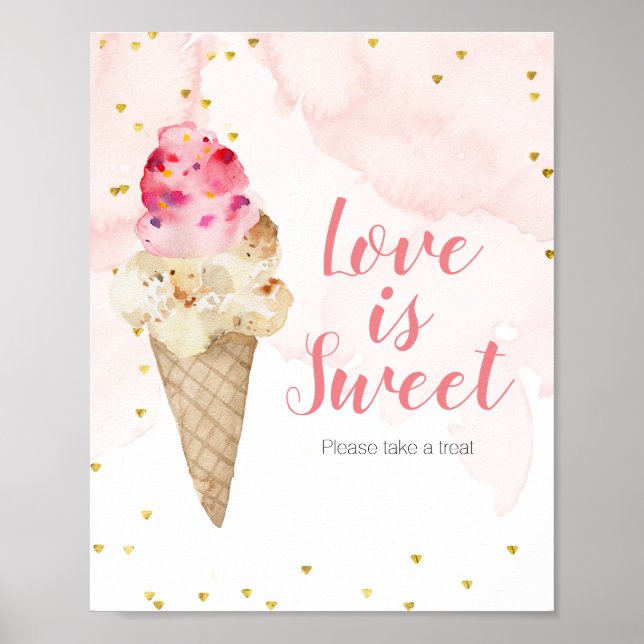 Poster Panneau Amour est doux glace rose et or (Devant)