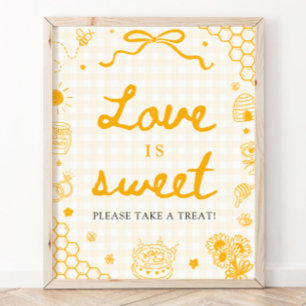 Poster Panneau Amour Sucré Abeille à Carreaux Jaune Moder
