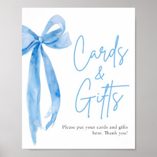 Poster Panneau Aquarelle Bow bleu Dusty Cartes et Cadeaux