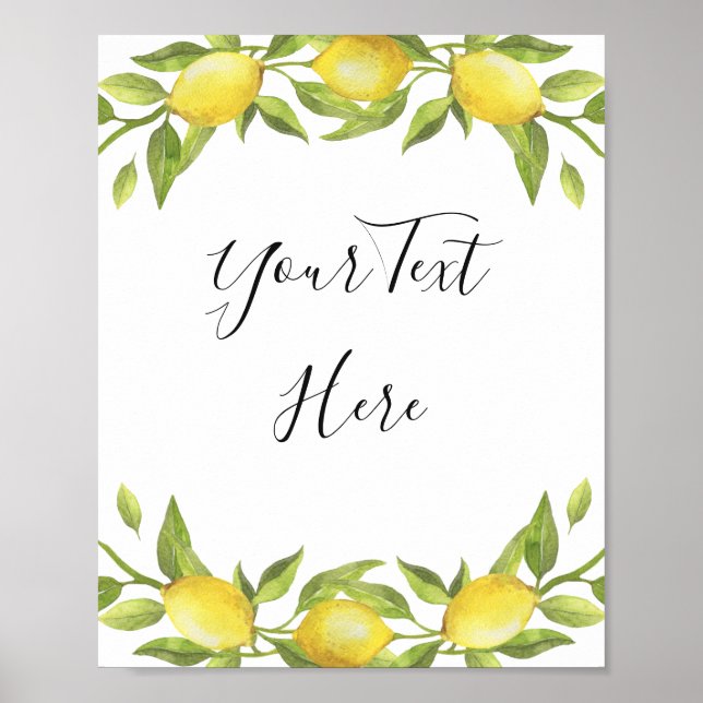 Poster Panneau aquarelle de verdure de fleurs de citron (Devant)
