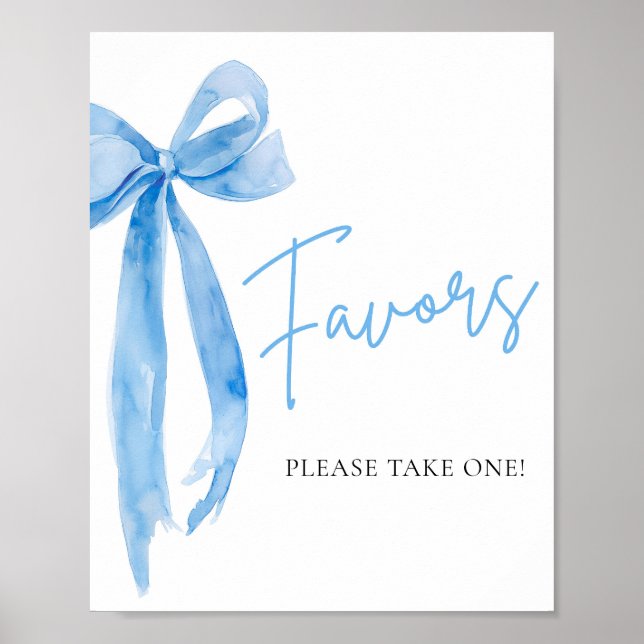 Poster Panneau Aquarelle Elegant Dusty Blue Bow Faveurs (Devant)
