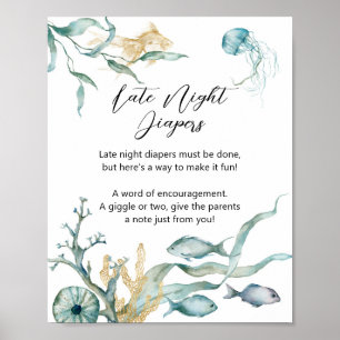 Poster Panneau Aquarelle Jellyfish Late Night Diapés