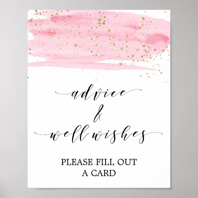 Poster Panneau Aquarelle rose & or Conseils et bien souha (Devant)