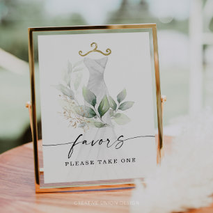 Poster Panneau Aquarelle Vert Or Douche nuptiale Faveurs