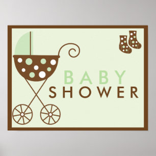Poster Panneau Baby shower à poussette verte