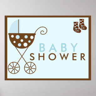 Poster Panneau Baby shower à poutre bleue