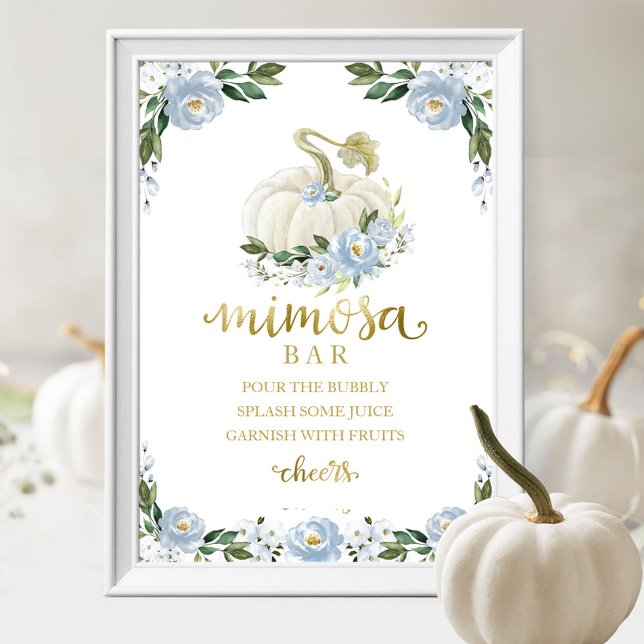 Poster Panneau Baby shower Automne Bleu Or Mimosa Barre (Créateur téléchargé)