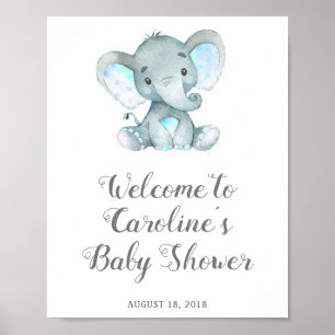 Poster Panneau Baby shower Blue Elephant, Baby shower Saf