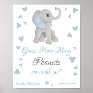 Poster Panneau Baby shower Blue Elephant Combien d'arachi