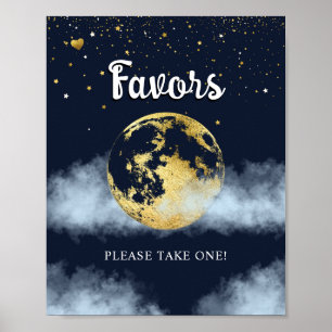 Poster Panneau Baby shower Blue & Gold Over the Moon Favo