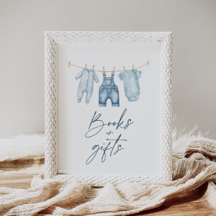 Poster Panneau Baby shower Blue Jean Denim Livres et cade