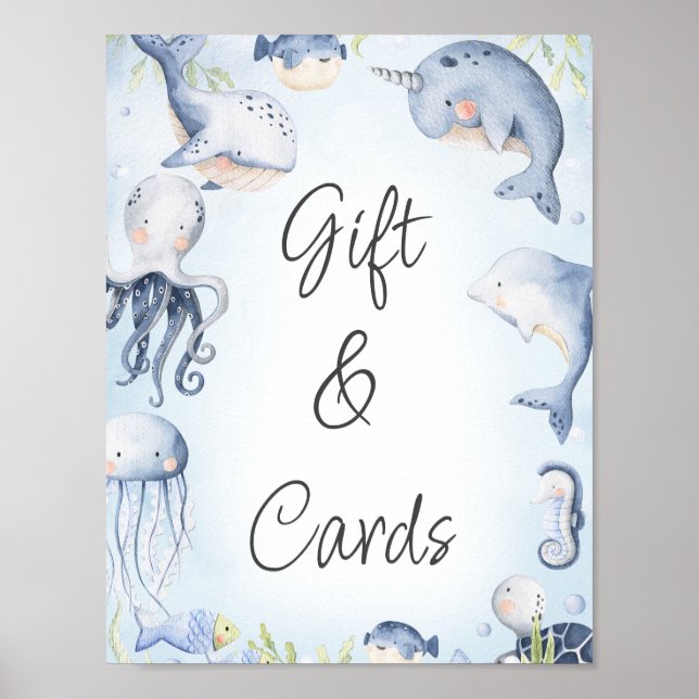 Poster Panneau Baby shower Blue Under the Sea Creatures (Devant)