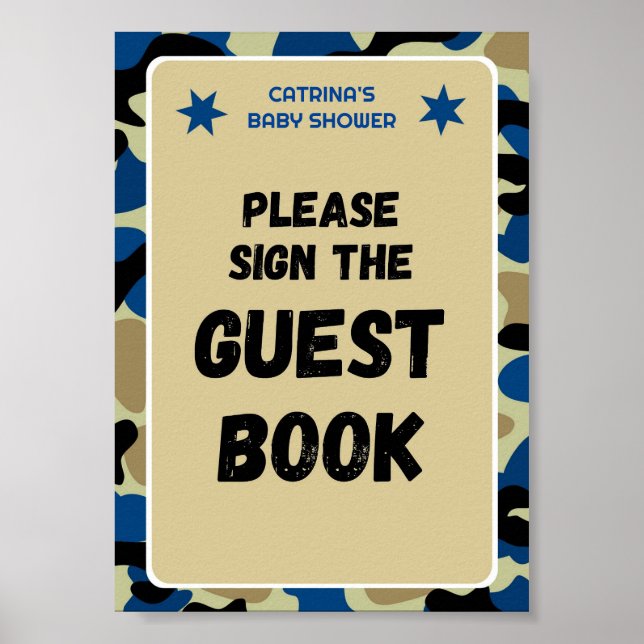 Poster Panneau Baby shower Camo Bleu (Devant)