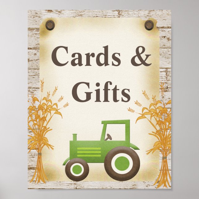 Poster Panneau Baby shower Cartes et cadeaux de tracteur  (Devant)