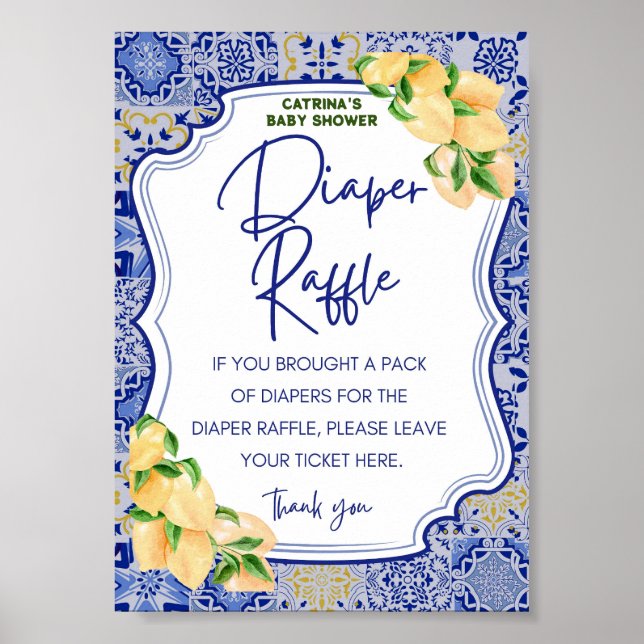 Poster Panneau Baby shower Citrus Citrus bleu Carreaux (Devant)