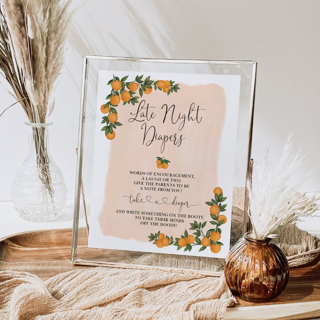 Poster Panneau Baby shower Citrus Orange Diapés de nuit (Créateur téléchargé)