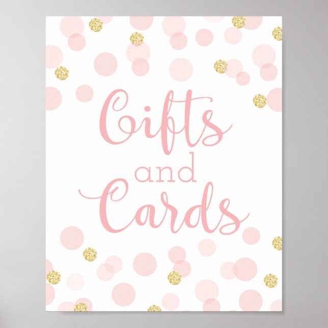 Poster Panneau Baby shower Confetti en or rose Cadeaux et (Devant)