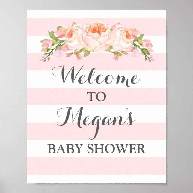 Poster Panneau Baby shower d'accueil Fleurs roses Fleurs  (Devant)