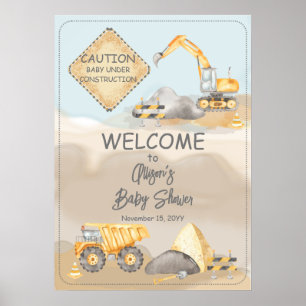 Poster Panneau Baby shower de camion de construction