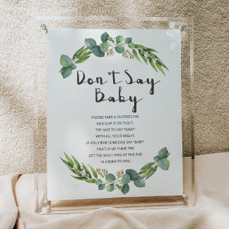 Poster Panneau Baby shower de couronne verte Ne pas dire 