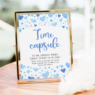 Poster Panneau Baby shower de la capsule de temps Blue He