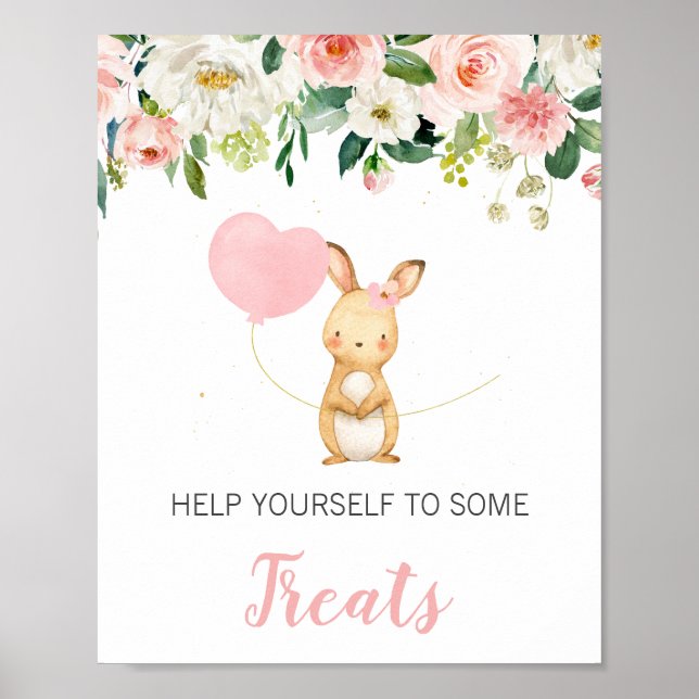 Poster Panneau Baby shower de lapin rose Floral (Devant)