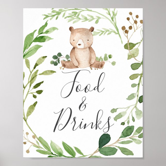 Poster Panneau Baby shower de l'ours Aliments et boissons (Devant)
