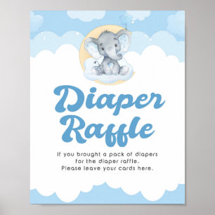 Poster Panneau Baby shower de plongeur Raffle bleu élépha